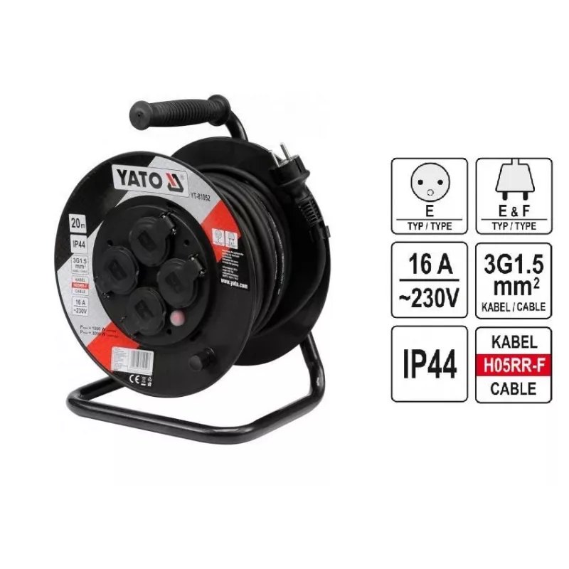 Yato YT-81052 Kabeļa spole 4 AC kontaktligzdas 20 m