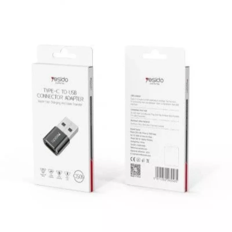 YESIDO GS09 Mini alumīnija sakausējuma USB Type-C uz USB-A OTG adapteris melns