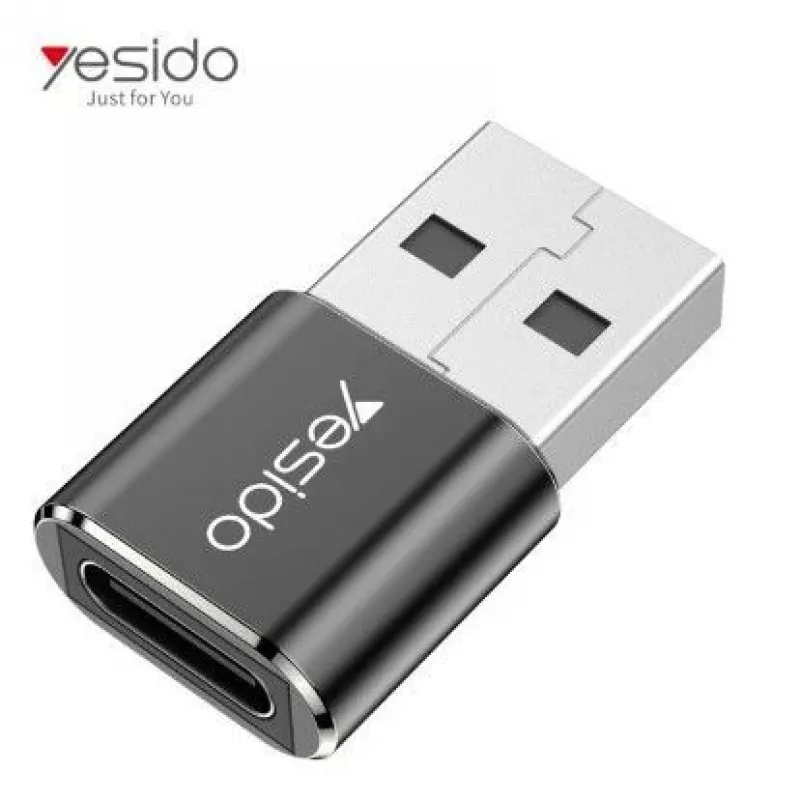 YESIDO GS09 Mini alumīnija sakausējuma USB Type-C uz USB-A OTG adapteris melns