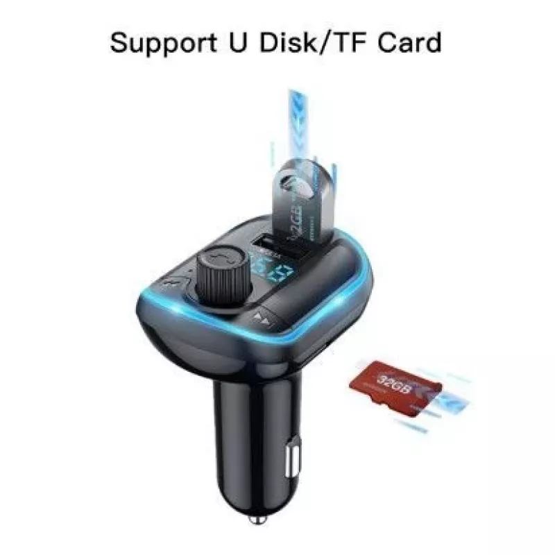 YESIDO Y44 MP3 atskaņotājs Bluetooth auto lādētājs ar QC3.0, LED displeju, brīvroku zvanīšanu, melns