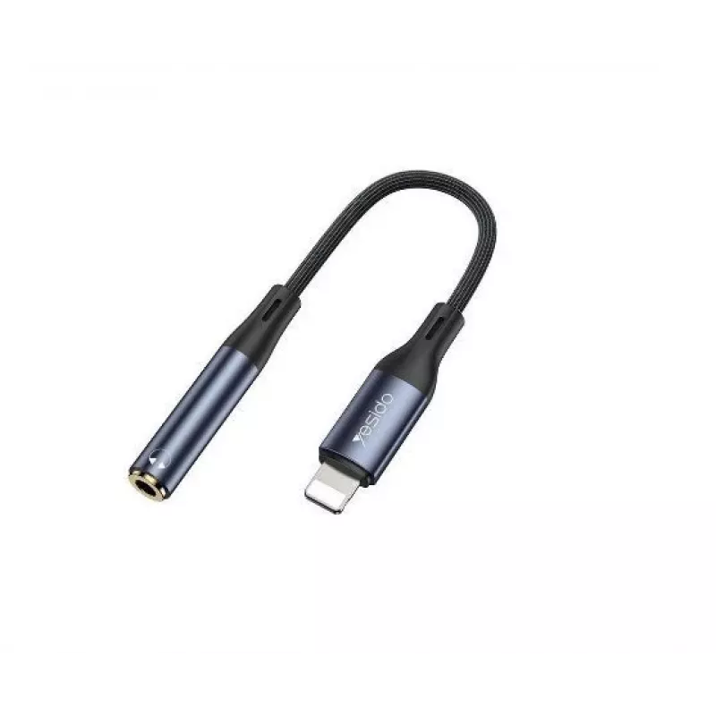 YESIDO YAU37 Lightning–3.5mm audio adaptera kabelis, neilona pīts, alumīnija sakausējums, melns, 12 cm