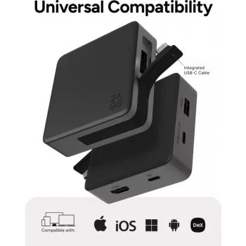 ZAGG 4 Port Hub Melns/Pelēks