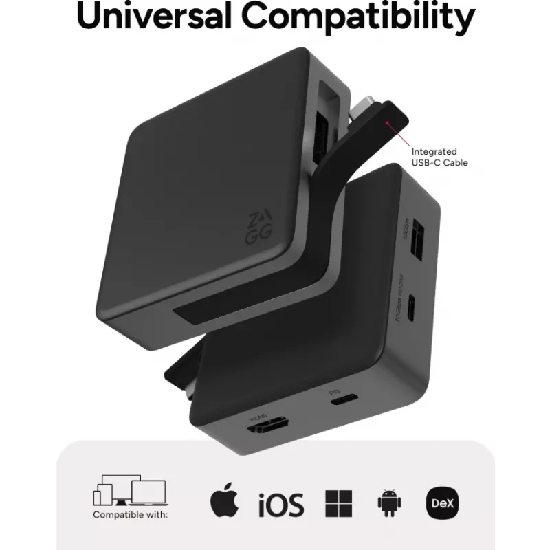 ZAGG 4 Port Hub Melns/Pelēks