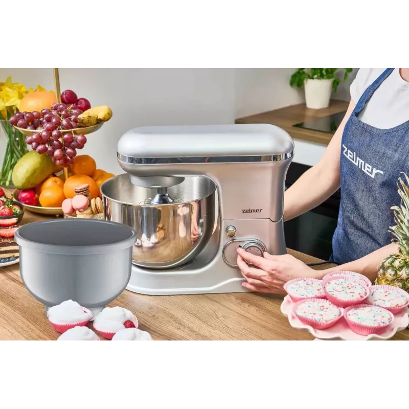 Zelmer ZKR1360 statīvais mikseris – 1300 W, 5,5 L bļoda, planetārā maisīšana, melns/sudraba