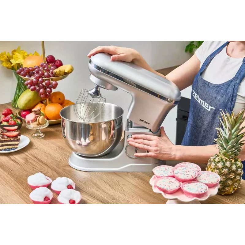 Zelmer ZKR1360 statīvais mikseris – 1300 W, 5,5 L bļoda, planetārā maisīšana, melns/sudraba
