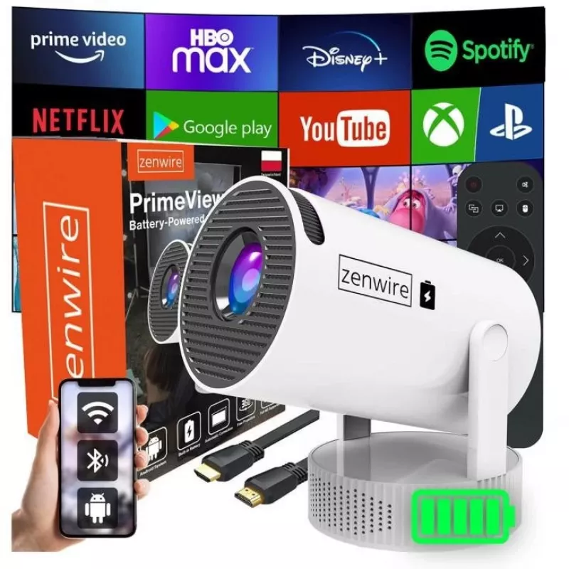ZENWIRE K400 Mini Projektors Android WiFi Full HD Bluetooth ar Akumulatoru