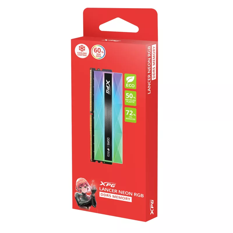 DIMM 32 GB DDR5-6400 (2x 16 GB) Dual-Kit, Arbeitsspeicher silber, AX5U6400C3216G-DCLANRSG, Lancer Neon RGB, INTEL XMP, AMD EXPO