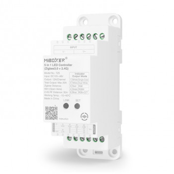 MiBoxer TZ5 LED kontrolieris DIN sliedei, Zigbee 3.0 + RF, 12 A kanālam, kopā 20 A