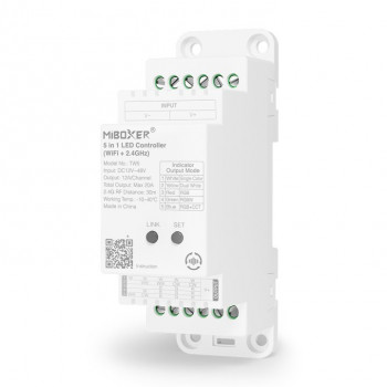 MiBoxer TW5 LED kontrolieris DIN sliedei, WiFi + RF, 12 A kanālam, kopā 20 A