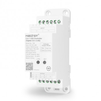 MiBoxer TZ2 LED kontrolieris DIN sliedei, Zigbee 3.0 + RF, 12–48 V, kopā līdz 20 A