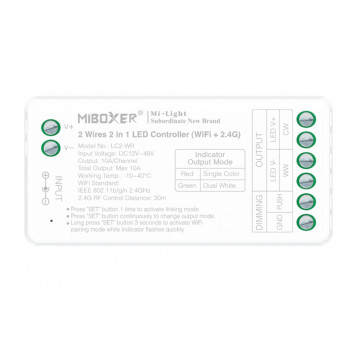 MiBoxer LC2-WR divvadu LED kontrolieris, Wi-Fi + 2,4 GHz, 12–48 V, 10 A