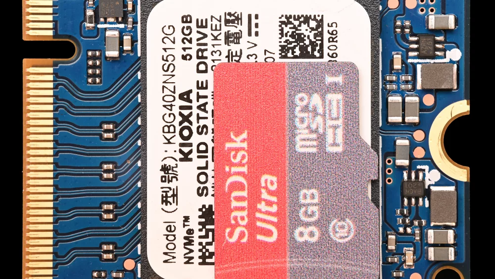 Small M.2 2230 SSD next to a memory card