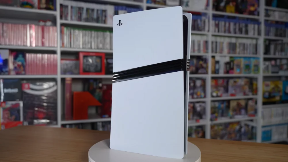 PlayStation 5 Pro console standing upright