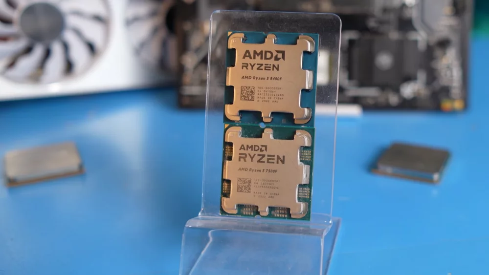 AMD Ryzen desktop processors on a stand