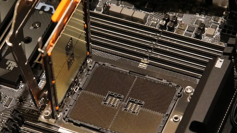 High end AMD processor socket on a workstation motherboard